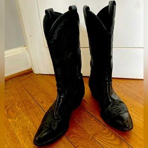 Vintage TONY LAMA Exotic Black Lizard Womens Black Cowboy Boots size 6 1/2